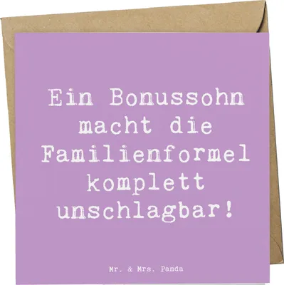 Produktbild von Mr. & Mrs. Panda Glückwunschkarte Spruch Unschlagbarer Bonussohn - Lavendeltraum - Geschenk, Familienmitglieder, Erinnerungen, faltkarte, Stiefsohn, Klappkarte, Grußkarte