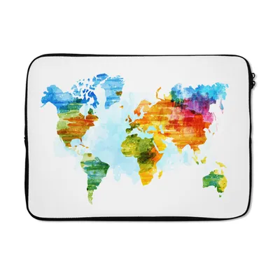 Produktbild von MuchoWow® Laptop Hülle 13 Zoll Weltkarte - Aquarell - Regenbogen - Kinder - Jungen - Mädchen Laptoptasche - Laptophülle - Sleeve - Rundumschutz