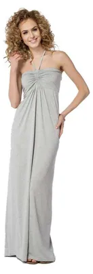 Produktbild von Damen Kleid Lang Maxi Kleid am Hals zum Binden; Grau Meliert/XL/2XL 42/44