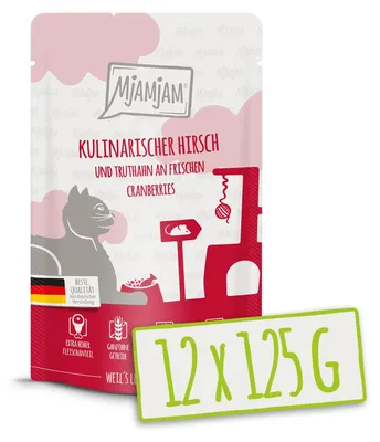 Zdjęcie produktu dla MjAMjAM 12x125g dziczyzna & indyk z żurawiną mokra karma dla kotów