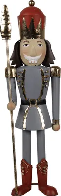 Zdjęcie produktu dla Clayre & Eef Ozdoba świąteczna dziadek do orzechów 36 cm szary czerwony metal