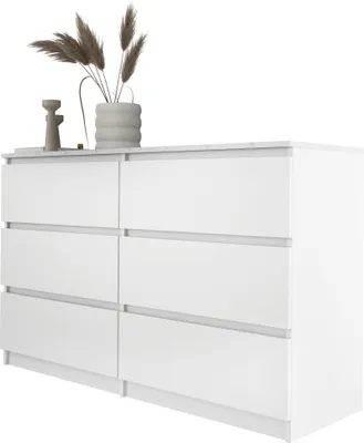 Produktbild von Kommode 6 Schubladen, Farbe: Mattweiß / Weißer Marmor, 120 x 78 x 39 cm