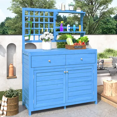 Produktbild von STILVORA Garten-Geräteschrank Geräteschuppen Gartenschrank mit Regalen Outdoor Schrank,Gerätehaus,Blau