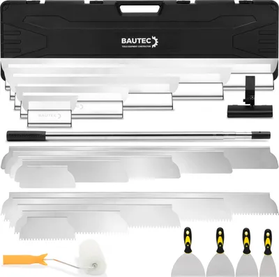 Produktbild von BAUTEC Profi Flächenspachtel-Set 28-tlg. » Wechselblattsystem 20 - 100 cm, 4x Malerspachtel, Teleskopstange, Koffer