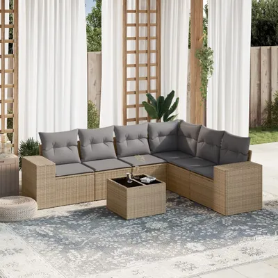 Produktbild von 7-tlg. Garten-Sofagarnitur mit Kissen Beige Poly Rattan 3254956