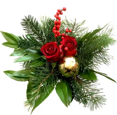 Produktbild von Blumenstrauß „Nikolaus“ – Weihnachtliches Gesteck mit roten Rosen, Ilex & Tannengrün für festliche Deko