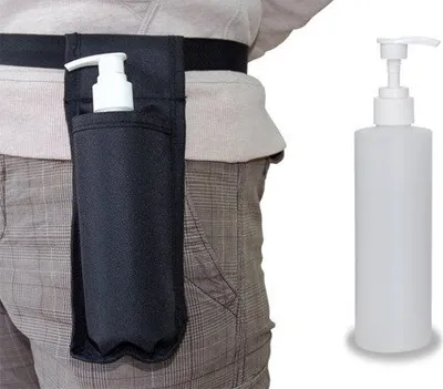 Produktbild von Habys Öl Flaschenhalter, Schwarzer Hüftgürtel inkl. nachfüllbarer Dispenser Pump, Öl-Holster, Spender Flasche, ca. 250ml