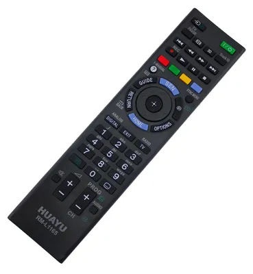 A black remote control is shown against a white background.