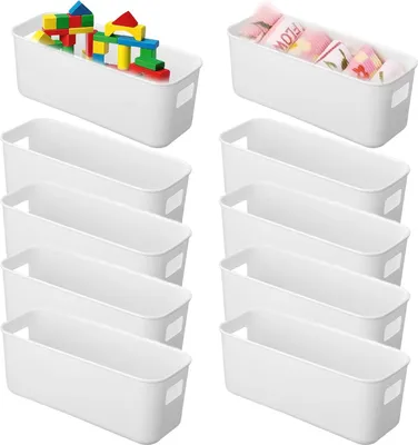 Produktbild von laeeyin 10 Stück Aufbewahrungsboxen, Kunststoff, Weiß, kleine Aufbewahrungskörbe, Boxen mit Griffen, enge Aufbewahrung, Organizer, Box, Körbe, Aufbewahrung für Küche, Badezimmer, Regal, Kunststoffbox