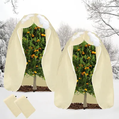 Image de Protection hivernale pour plantes en pot, lot de 2, beige, 200 x 240 cm, protection hivernale pour plantes, housse de protection hivernale pour plantes avec fermeture éclair et cordon de serrage, protection contre le gel pour plantes