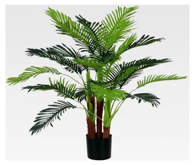 Produktbild von Künstliche Palme 100 cm mit 27 Palmenwedeln im Topf für Dekoration im Wohnzimmer, Büro, Balkon und Schlafzimmer