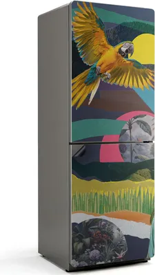 Produktbild von Ausgeschnittene Papageiencollage – Magnetische Kühlschrank Abdeckung – Dekorfolie magnetisch Küche – Kühlschrank Magnet Deko – selbstklebende Magnettafel – Magnetfolie für Kühlschranktür – 70x190 cm