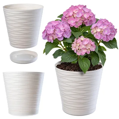 Produktbild von KADAX Blumentopf mit Untersetzer "Greve", Blumenkübel, Pflanztopf aus Kunststoff, Übertopf, rund, 30 cm, Creme