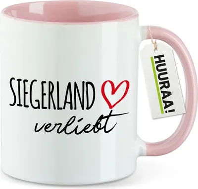 Produktbild von Huuraa Kaffeetasse Siegerland verliebt 330ml Rosa Keramik Kaffeebecher Geschenkidee