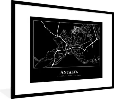 Produktbild von MuchoWow® Gerahmtes Poster Karte - Antalya - Stadtplan 80x60 cm - Poster mit Schwarzem Bilderrahmen Wandposter Rahmen Foto Bilder - Schlafzimmer-Dekorationen - Fotoposter