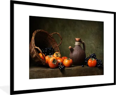 Produktbild von MuchoWow® Gerahmtes Poster Rustikal - Obst - Korb - Stilleben 90x60 cm - Poster mit Schwarzem Bilderrahmen Wandposter Rahmen Foto Bilder - Wanddekoration - Fotos