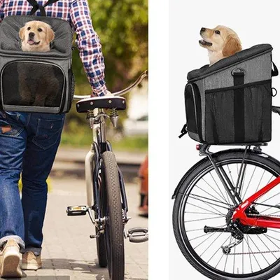 Productafbeelding van Fietsmand Huisdier - Dierenkoerier - Veilig Vervoer - Afneembaar Ontwerp - 30x26x35 cm - Zwart