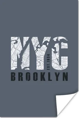 Produktbild von MuchoWow® Poster New York - Blau - Karte 60x90 cm - Wanddekoration