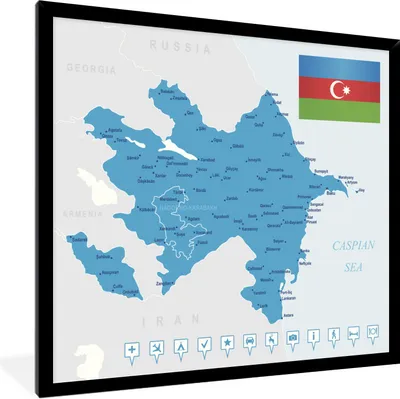 Produktbild von MuchoWow® Gerahmtes Poster Eine Illustration eines blauen Aserbaidschans 40x40 cm - Poster mit Schwarzem Bilderrahmen Wandposter Rahmen Foto Bilder - Mit Rahmen - Wanddekoration Schlafzimmer
