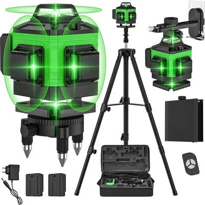Obrázok produktu pre 4D líniový laser – 16 línií – samonivelačný 4°±1° – presnosť ±3 mm na 10 m – vertikálny a horizontálny – so statívom a látkovým vreckom – oranžový
