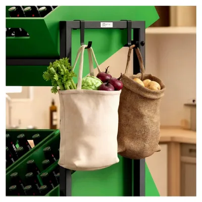 Produktbild von Getränkekistenregal für 6 Kisten – Stabiles Regal mit 2 Haken – Regal für Getränkekisten, Bierkisten und Wasserkästen – Schwarz, belastbar bis 150 kg