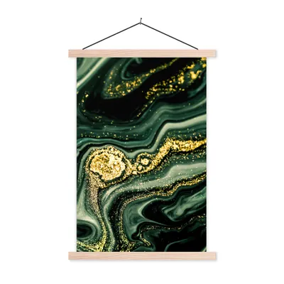 Produktbild von MuchoWow® Textilposter Marmor - Gold - Glitter - Grün - Marmoroptik - Luxus 60x90 cm mit holzfarbenen Rahmen - Textil