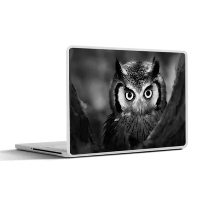 Produktbild von MuchoWow® Laptop Aufkleber Sticker Cover Vogel - Eule - Porträt - Schwarz - Weiß 31x22.5 cm - Laptop-Deko