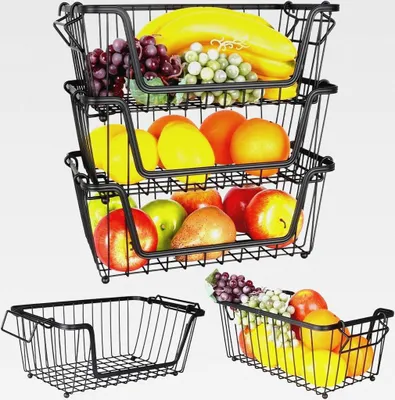 Produktbild von Obstkorb Obst-Etagere Loft-Korb aus Metall für Obst und Gemüse Aufbewahrungskorb schwarz, 3er-Set 32x20x13,5 cm