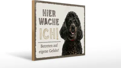 Produktbild von Holzschild Hinweis Pudel hier wache ich eigene Gefahr, 40 x 30 cm, Holzschilder Tiere Achtung
