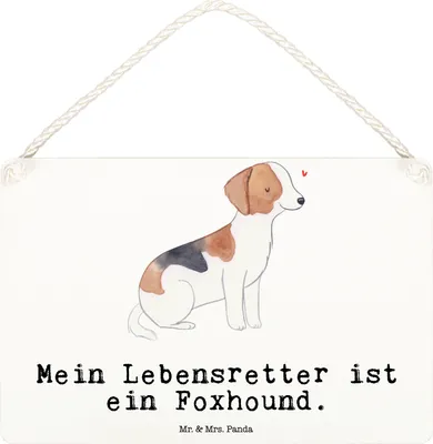 Produktbild von Mr. & Mrs. Panda Schild Foxhound Lebensretter DIN A6 - Weiß - Geschenk, Deko Wandbild, Laufhund, kleine aufmerksamkeit, Jagdhund, wandtafel, Türschild