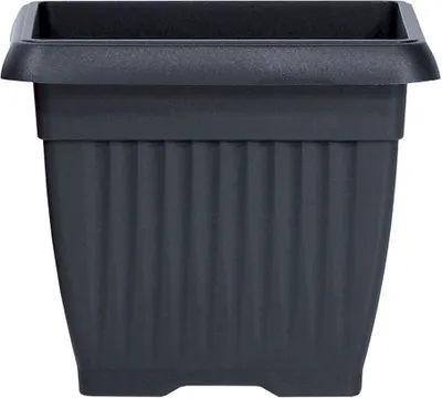 A dark gray square planter pot is shown against a white background.