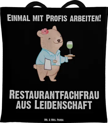 Produktbild von Mr. & Mrs. Panda Jutetasche Restaurantfachfrau Leidenschaft - Schwarz - Geschenk, Spruch, Shopping Tasche, Ausbildung, Restaurant, Laptoptasche, Witzig, Jutebeutel
