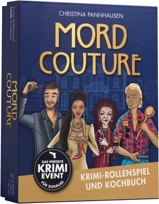 Produktbild von Mord Couture. Krimi-Rollenspiel und Kochbuch. Das perfekte Krimi-Event für Zuhause. Für 6 Spieler ab 12 Jahren