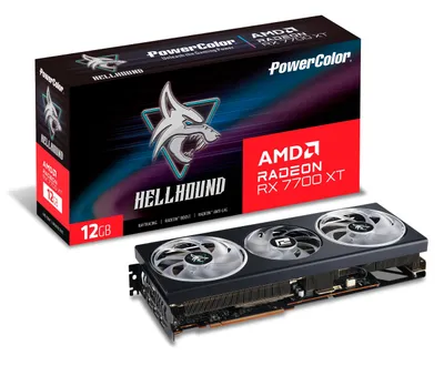 Zdjęcie produktu dla PowerColor Hellhound RX 7700 XT 12G-L/OC, Radeon RX 7700 XT, 12 GB, GDDR6, 192 bit, 7680 x 4320 px, PCI Express 4.0