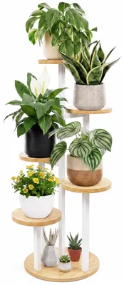 Productafbeelding van Houten Plantenstandaard Voor Binnen, 5-Laags Plantenrek, Wit