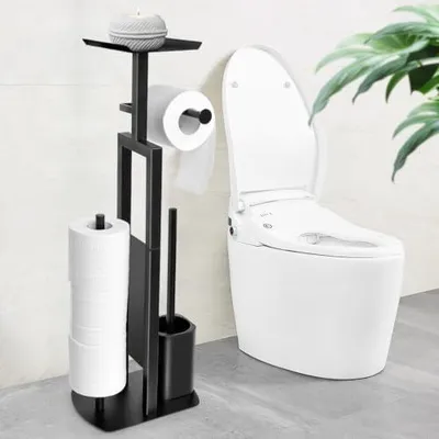 Produktbild von Edelstahl Klopapierhalter Stehend mit Klobürste - Toilettenpapierhalter mit Feuchttücherbox, Toilettenpapierhalter mit WC Bürste Stand WC Garnitur für Toilettenpapier & Toilettenbürste