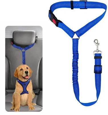 Image de Harnais auto pour chien Benzoa® – Réglable de 50 à 65 cm, pour chiens de petite à moyenne taille et chiots, fixation à la tête, rembourré, couleur bleue