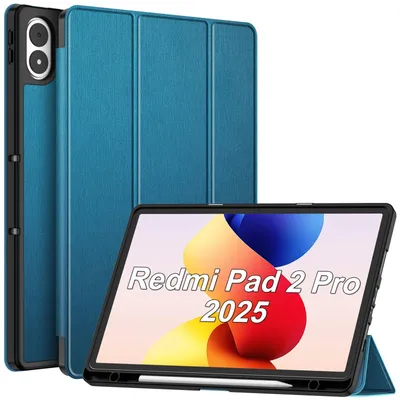 Produktbild von Fintie Hülle für Redmi Pad 2 Pro 12.1 Zoll 2025 mit Stifthalter - Ultradünne Soft TPU Rückseite Abdeckung Schutzhülle mit Stifthalter und Auto Schlaf/Wach Funktion (Satinoptik Blaugrün)
