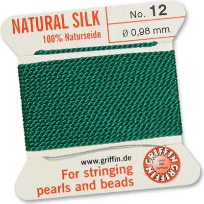 Produktbild von Perlseide Natur grün Nr-12-0,98mm - 2m / 1 Nadel