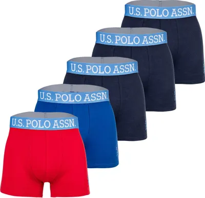 Produktbild von U.S. POLO ASSN. Herren Boxershorts, 5er Pack - Trunks, Logo, Baumwoll-Stretch Blau/Rot M