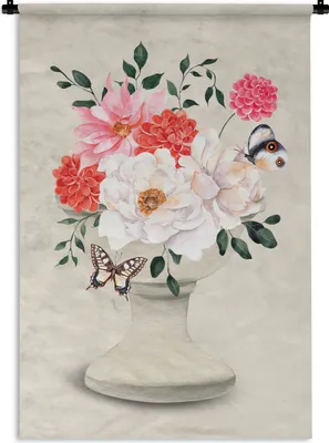 Produktbild von MuchoWow® Wandteppich Wandbehang Schmetterlinge - Blumen - Stilleben 90x135 cm Tapisserie Dekoration Wandtuch - Baumwolle - Wandskulptur