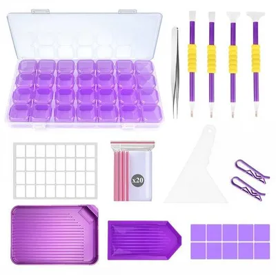 Produktbild von Diamantmalerei-Set 46-teilig mit Werkzeug, Pinsel, Pinzette, Kleber, Schale und Korrekturtool