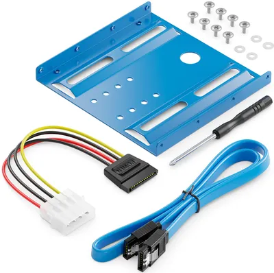 Produktbild von deleyCON Einbaurahmen für 2,5" Festplatten SSD's auf 3,5" Adapter Wechselrahmen Mounting Frame Halterung Schienen inkl. Schrauben Stromadapter SATA Kabel & Schraubendreher - Blau