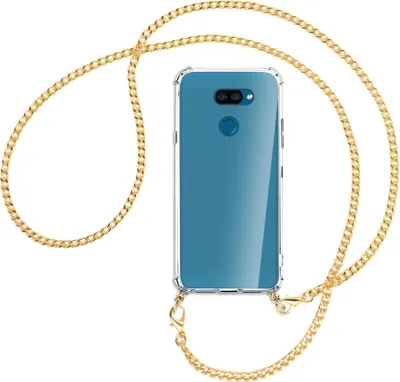 Produktbild von Handykette Backcover-Schutzhülle mit Band (Metall goldfarben) für LG K40S LMX430 - goldfarbene Kette