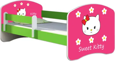 Produktbild von ACMA Jugendbett Kinderbett Junior-Bett Komplett-Set mit Matratze Lattenrost und Rausfallschutz Grün 16 Sweet Kitty 2 180x80