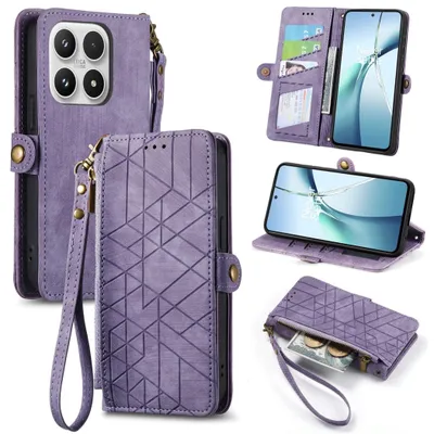 Produktbild von Handyhülle Wallet Klapphülle Für Xiaomi 17 Geometric Kunstleder Zipper Lila