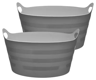 Produktbild von Garronda 2-Pack 15L Flexibler Kunststoffkübel Futtertrog Eimer Tubtrug Wäschekorb (Grau) GD-STIC-ElasticBasket