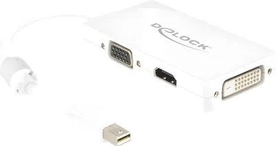 Produktbild von Delock - DisplayPort-Adapter - Mini DisplayPort (M) zu HD-15 (VGA), HDMI, DisplayPort (W) - 16 cm - weiß