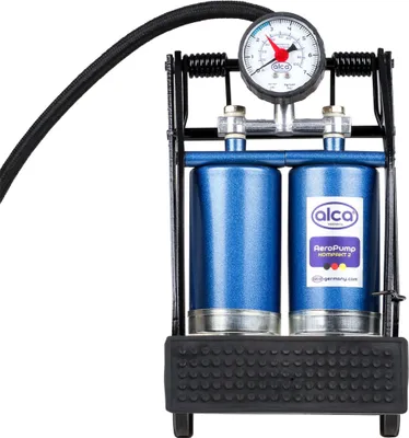Produktbild von alca® Fußpumpe 2-Zylinder Kompakt AeroPump Kompakt Pumpe alle Ventile Auto Motorrad Fahrrad Ball tragbar Doppelzylinder Tretpumpe
