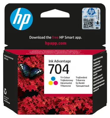 Produktbild von HP 704 Tri-color Original Ink Advantage Cartridge, Standardertrag, Cyan, Magenta, Gelb, Tinte auf Farbstoffbasis, 1 Stück(e), 200 Seiten